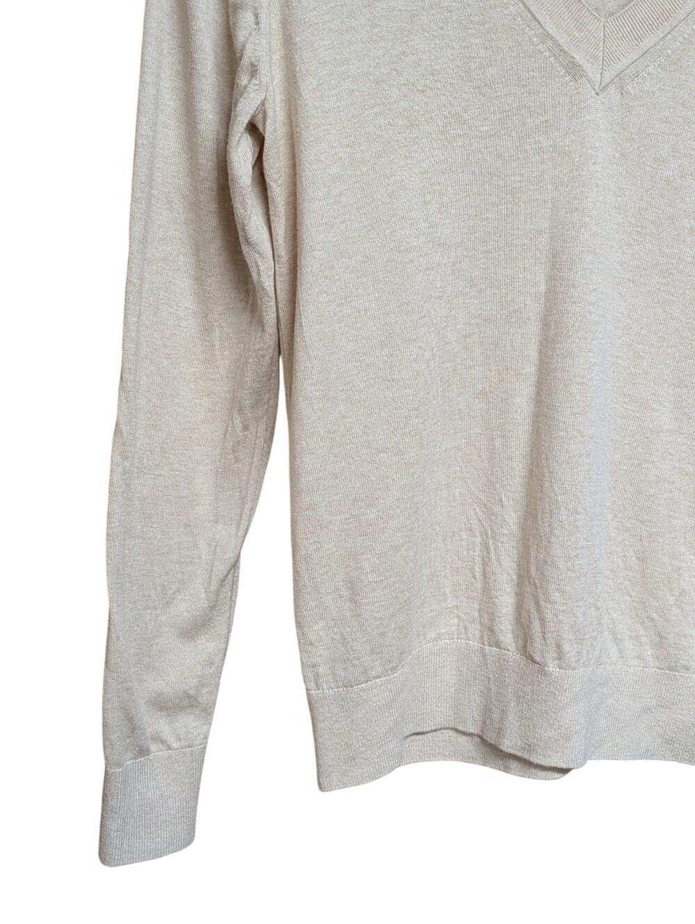 Quince Lightweight Cotton Cashmere V-Neck Sweater Heather Oatmeal Size Small - Picture 4 of 8